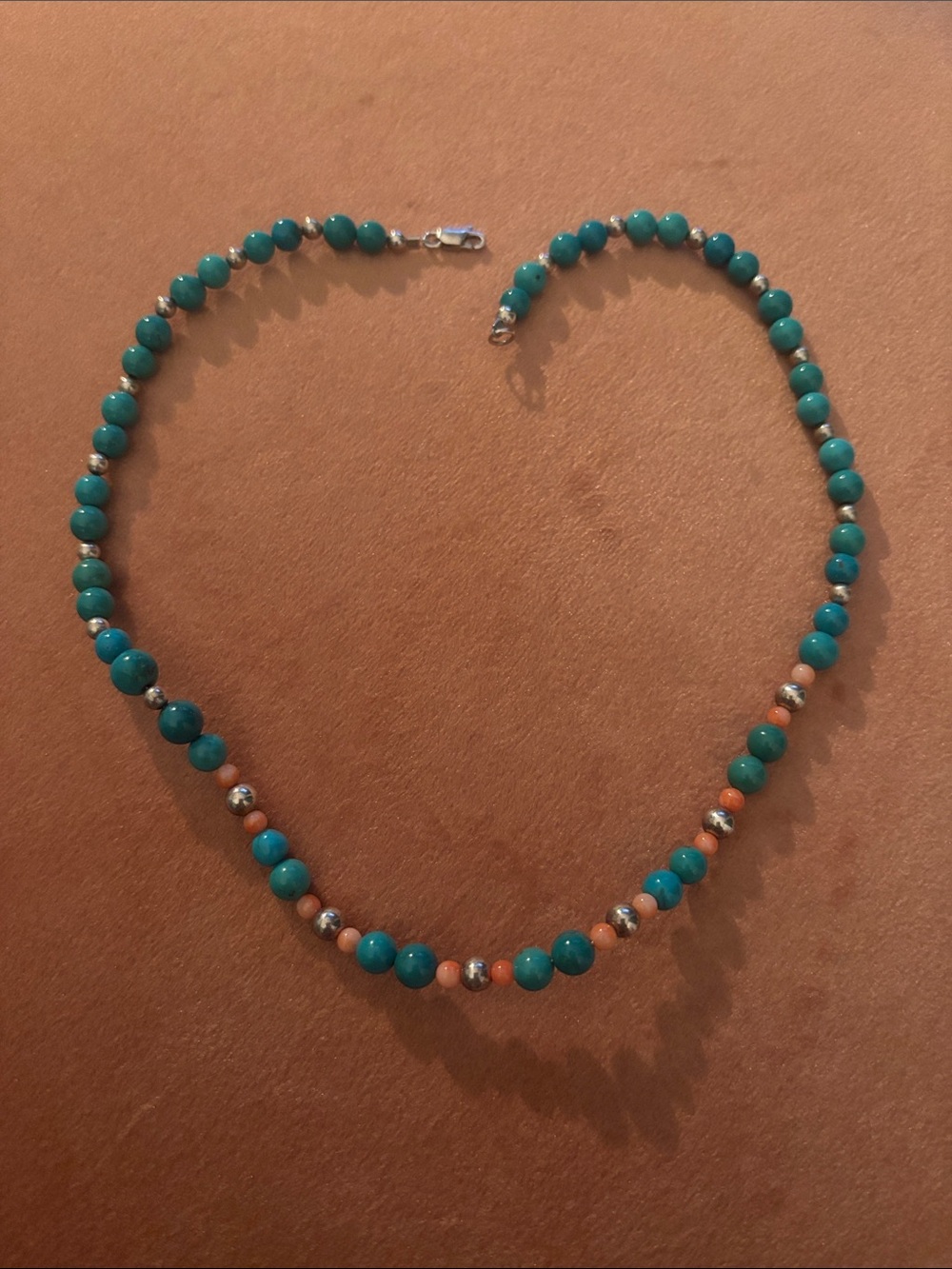 Turquoise Beaded Women's Necklace - Blue Green Beads with Silver Accents - 16 in